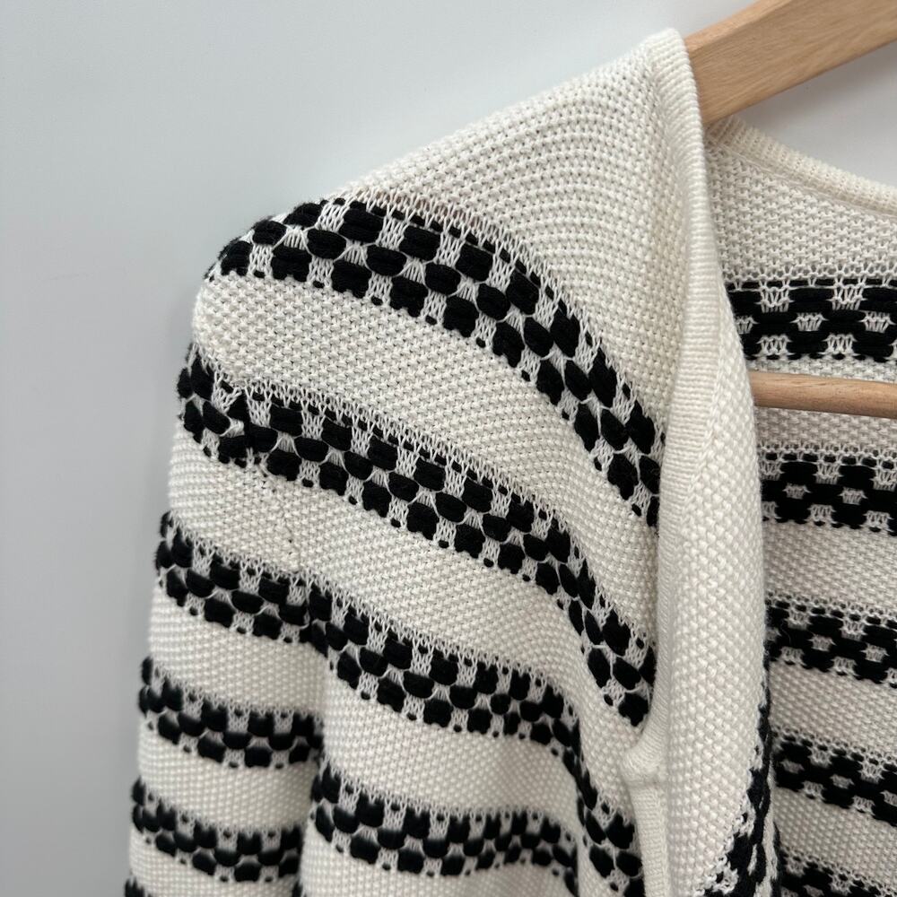 Talbots Black and White Striped Textured Open Cardigan Sweater // S Petite - Picture 4 of 11
